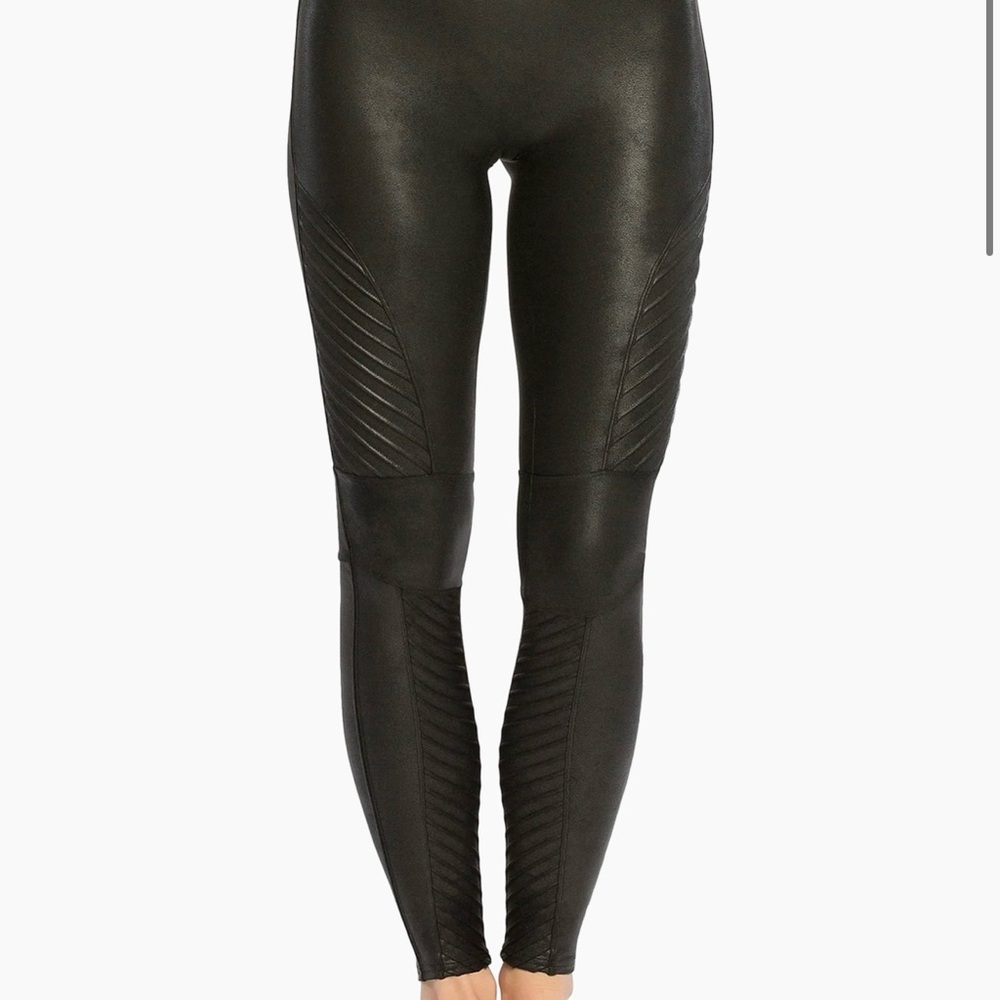 SPANX faux leather very black moto leggings